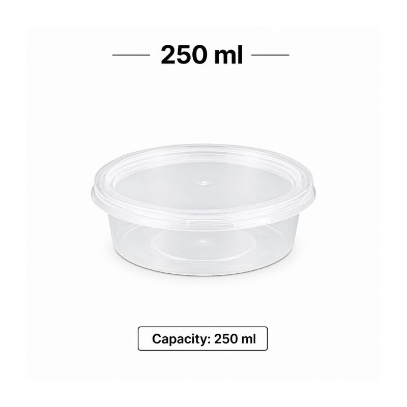 250 ML CLEAR ROUND CONTAINER AND LID COMBO ( 50 PER PACK)